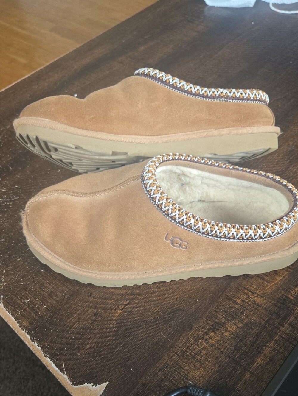 UGG Chestnut Suede Shearling Slip-On Clogs